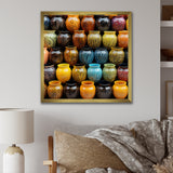 Yellow Boho Pottery Decor - Nursery Teddy Bear Framed Canvas Art
