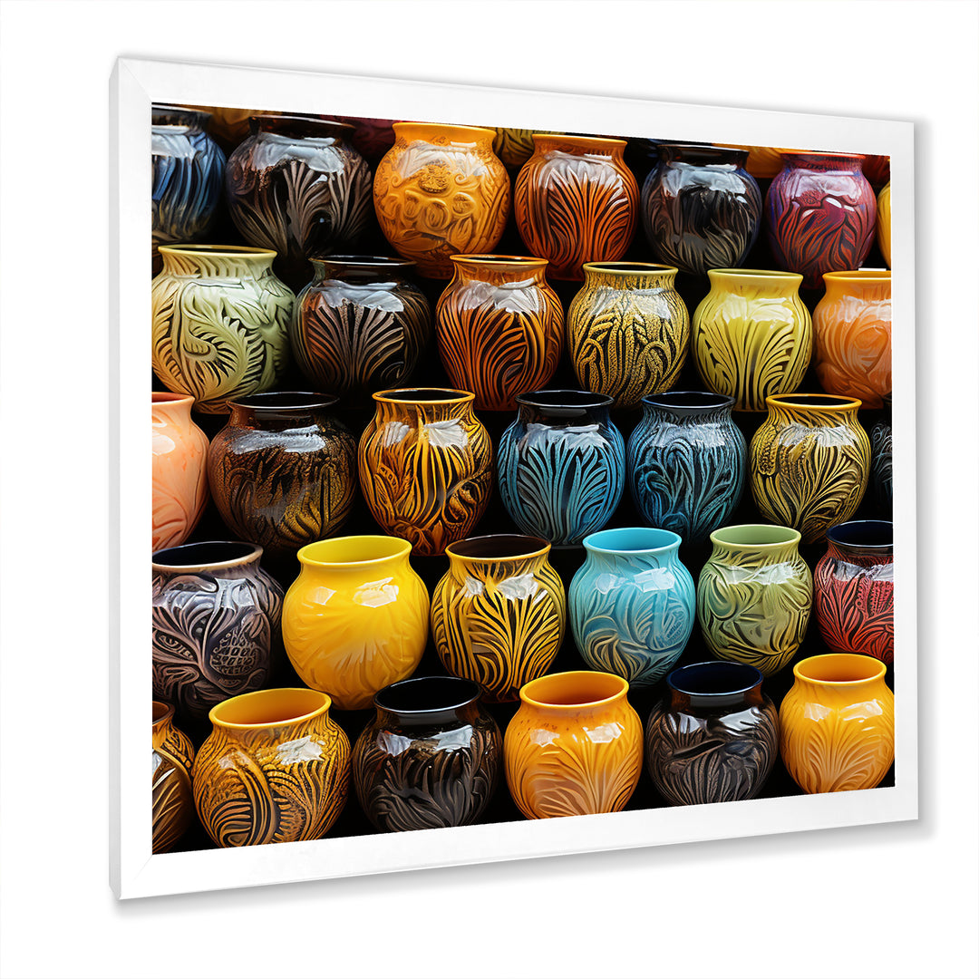 Yellow Boho Pottery Decor - Nursery Teddy Bear Framed Canvas Art