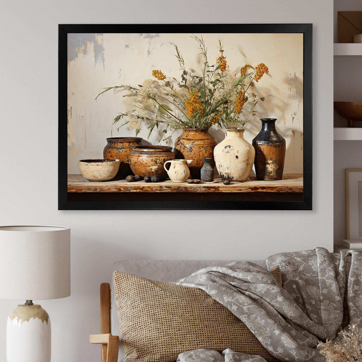 Brown floral Vintage Pottery Artifacts - Geometric Canvas Wall Art