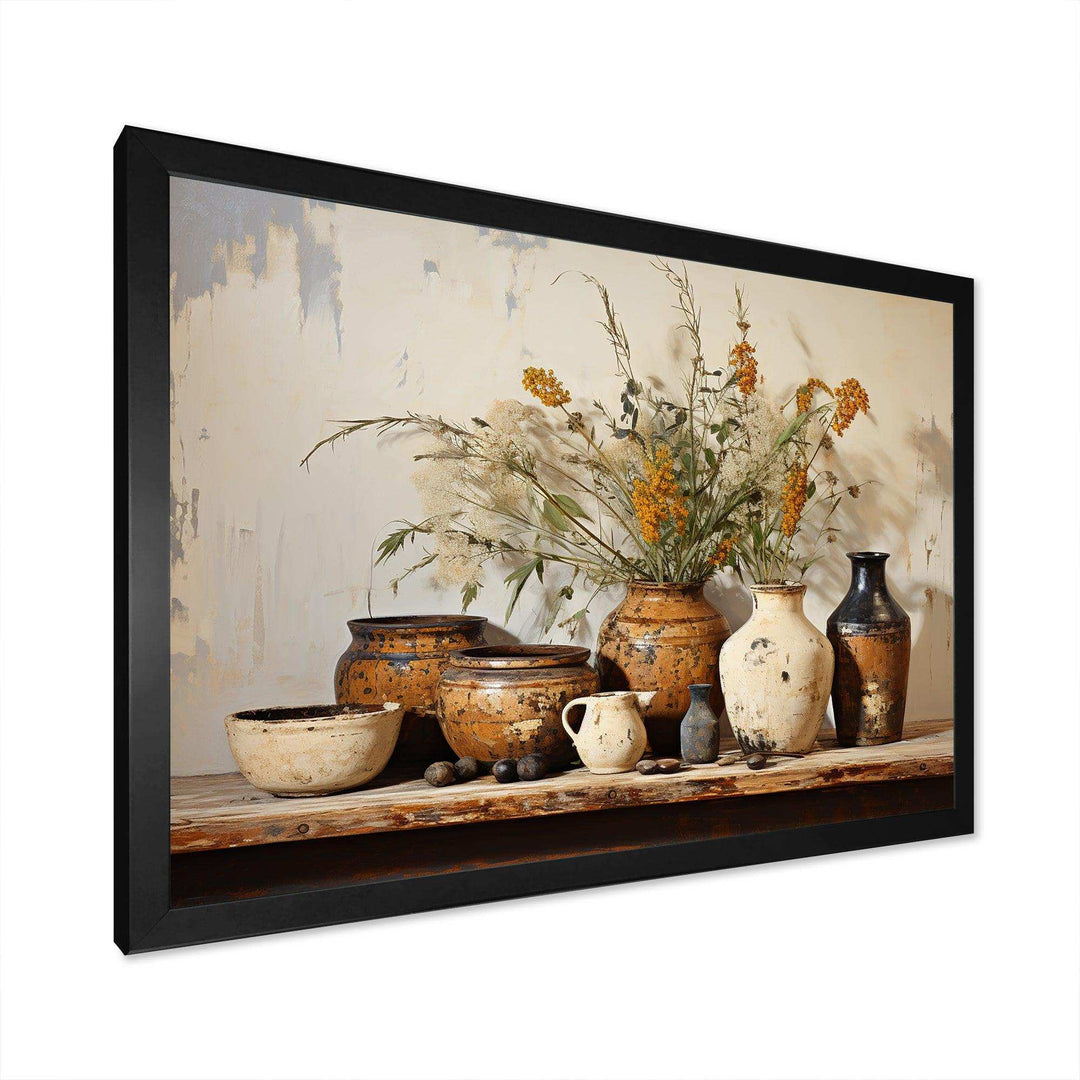 Brown floral Vintage Pottery Artifacts - Geometric Canvas Wall Art