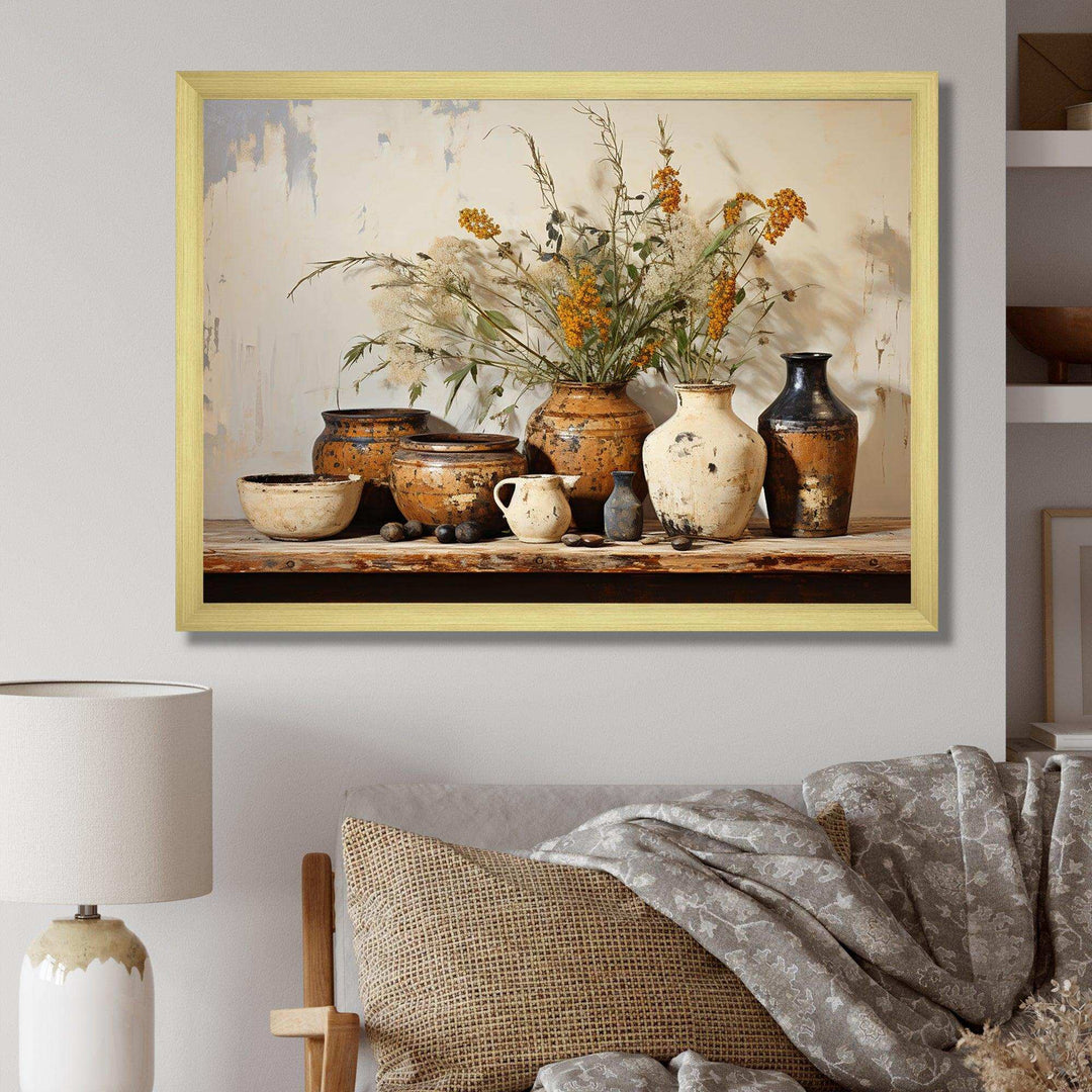 Brown floral Vintage Pottery Artifacts - Geometric Canvas Wall Art