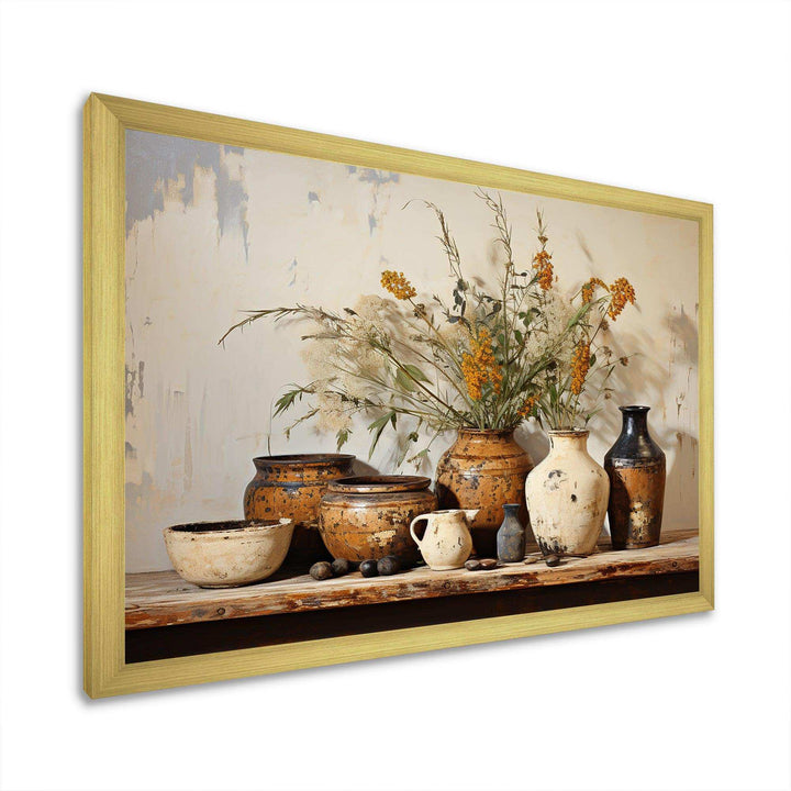 Brown floral Vintage Pottery Artifacts - Geometric Canvas Wall Art