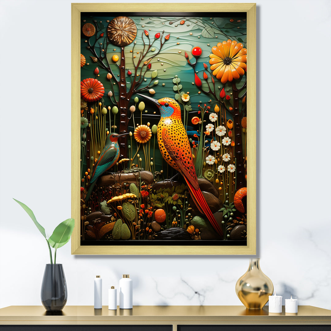 Abstract woodpecker bird flower at night - Bird Wall Decor