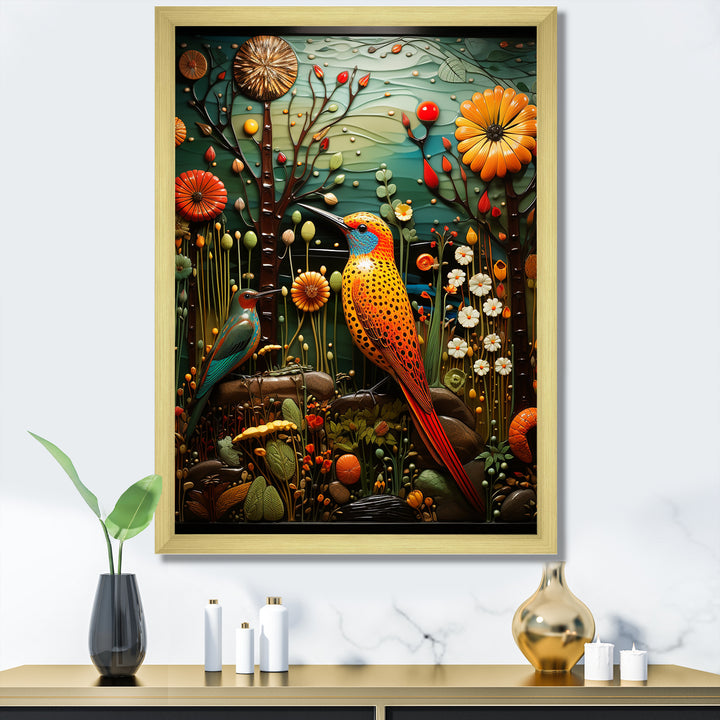 Abstract woodpecker bird flower at night - Bird Wall Decor