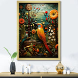 Abstract woodpecker bird flower at night - Bird Wall Decor