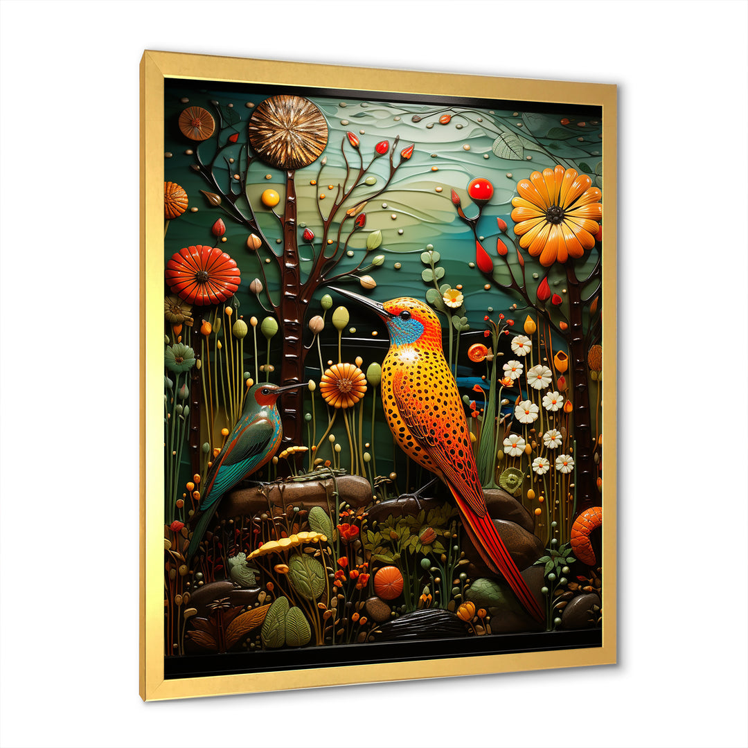Abstract woodpecker bird flower at night - Bird Wall Decor