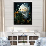 White Classical Butterfly fish Symphony - Butterfly Fish Framed Canvas Art