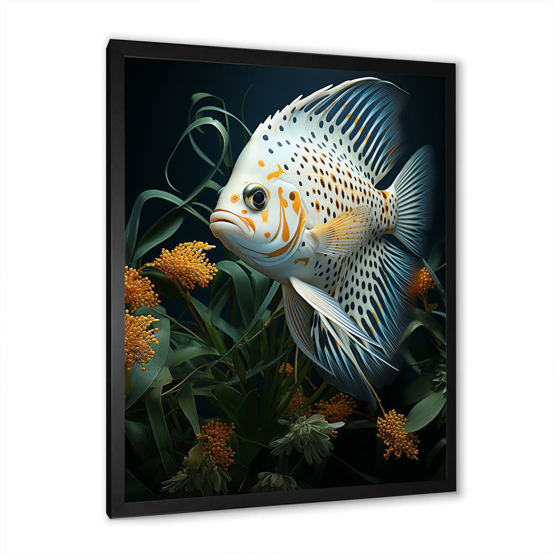 White Classical Butterfly fish Symphony - Butterfly Fish Framed Canvas Art