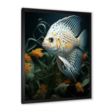 White Classical Butterfly fish Symphony - Butterfly Fish Framed Canvas Art