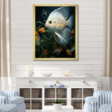 White Classical Butterfly fish Symphony - Butterfly Fish Framed Canvas Art