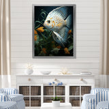 White Classical Butterfly fish Symphony - Butterfly Fish Framed Canvas Art