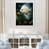 White Classical Butterfly fish Symphony - Butterfly Fish Framed Canvas Art