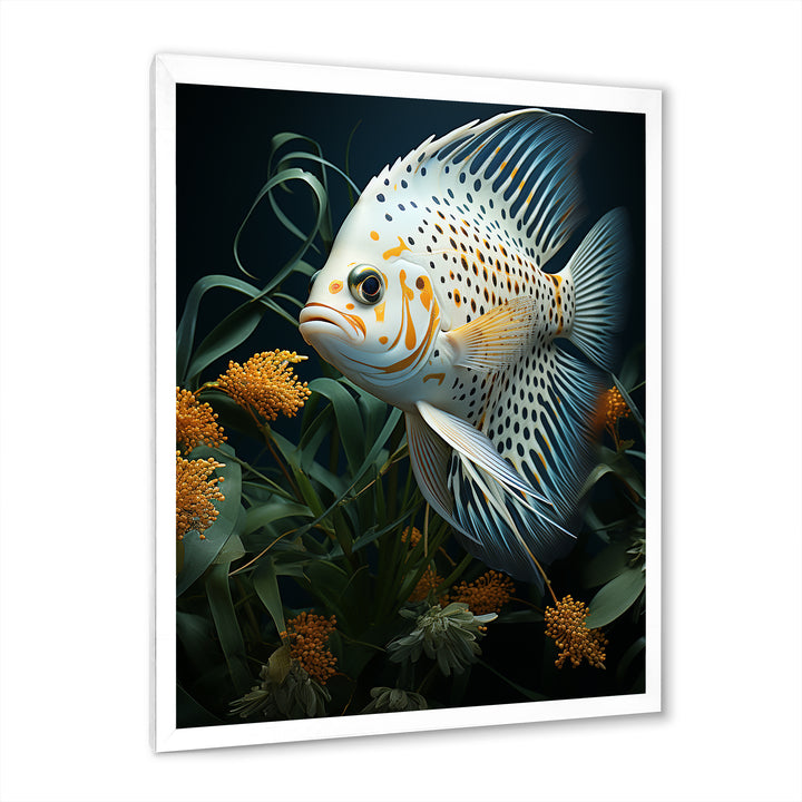 White Classical Butterfly fish Symphony - Butterfly Fish Framed Canvas Art