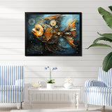 Yellow Cubist fish blue collage - Butterfly Fish Large Canvas Wall Art