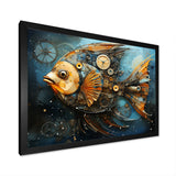 Yellow Cubist fish blue collage - Butterfly Fish Large Canvas Wall Art
