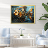 Yellow Cubist fish blue collage - Butterfly Fish Large Canvas Wall Art
