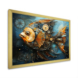 Yellow Cubist fish blue collage - Butterfly Fish Large Canvas Wall Art
