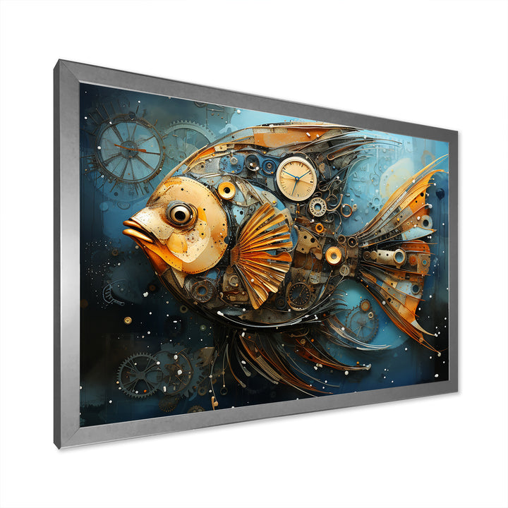 Yellow Cubist fish blue collage - Butterfly Fish Large Canvas Wall Art