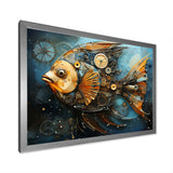 Yellow Cubist fish blue collage - Butterfly Fish Large Canvas Wall Art