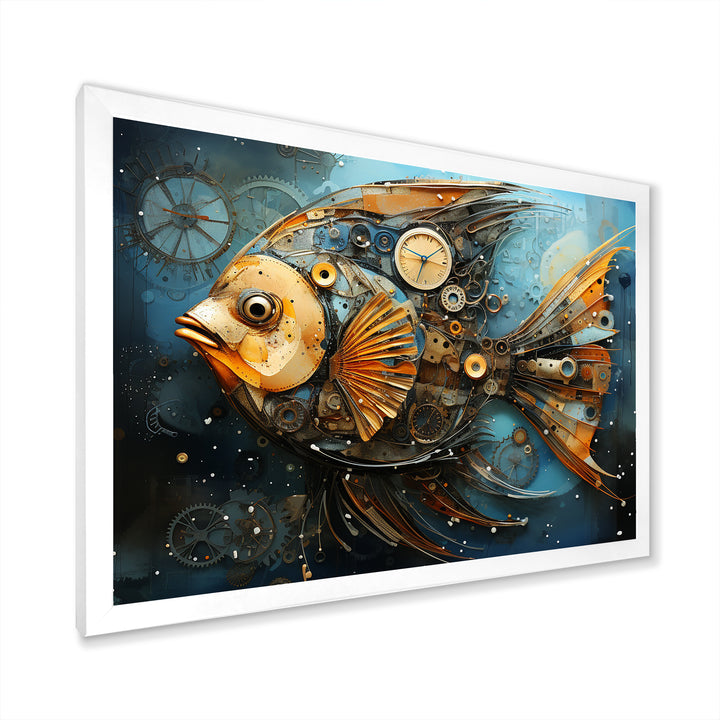 Yellow Cubist fish blue collage - Butterfly Fish Large Canvas Wall Art