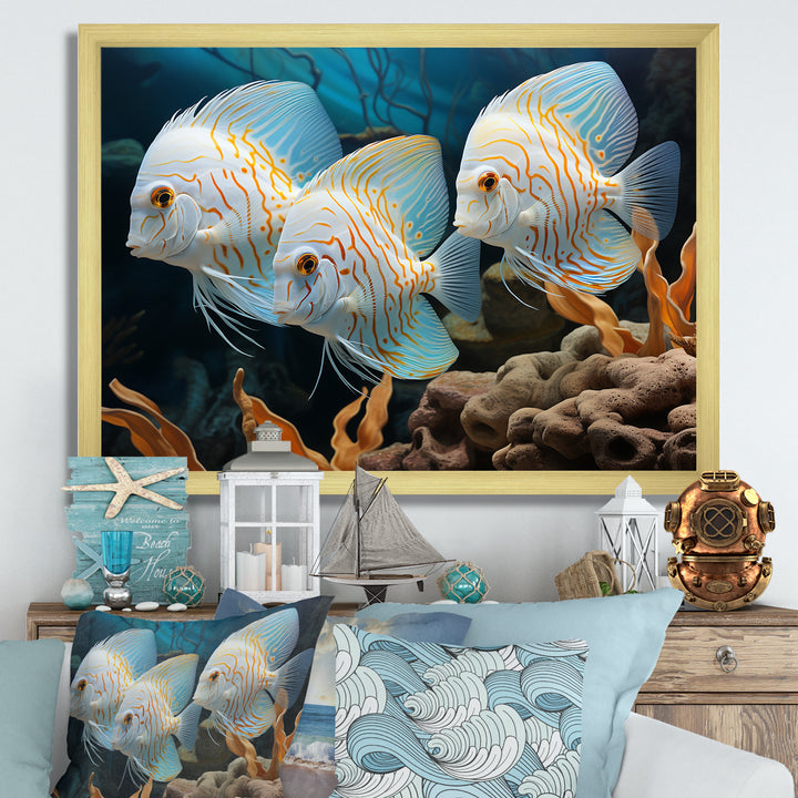 White and blue butterfly fish Wonderland - White Butterfly Fish Wall Art