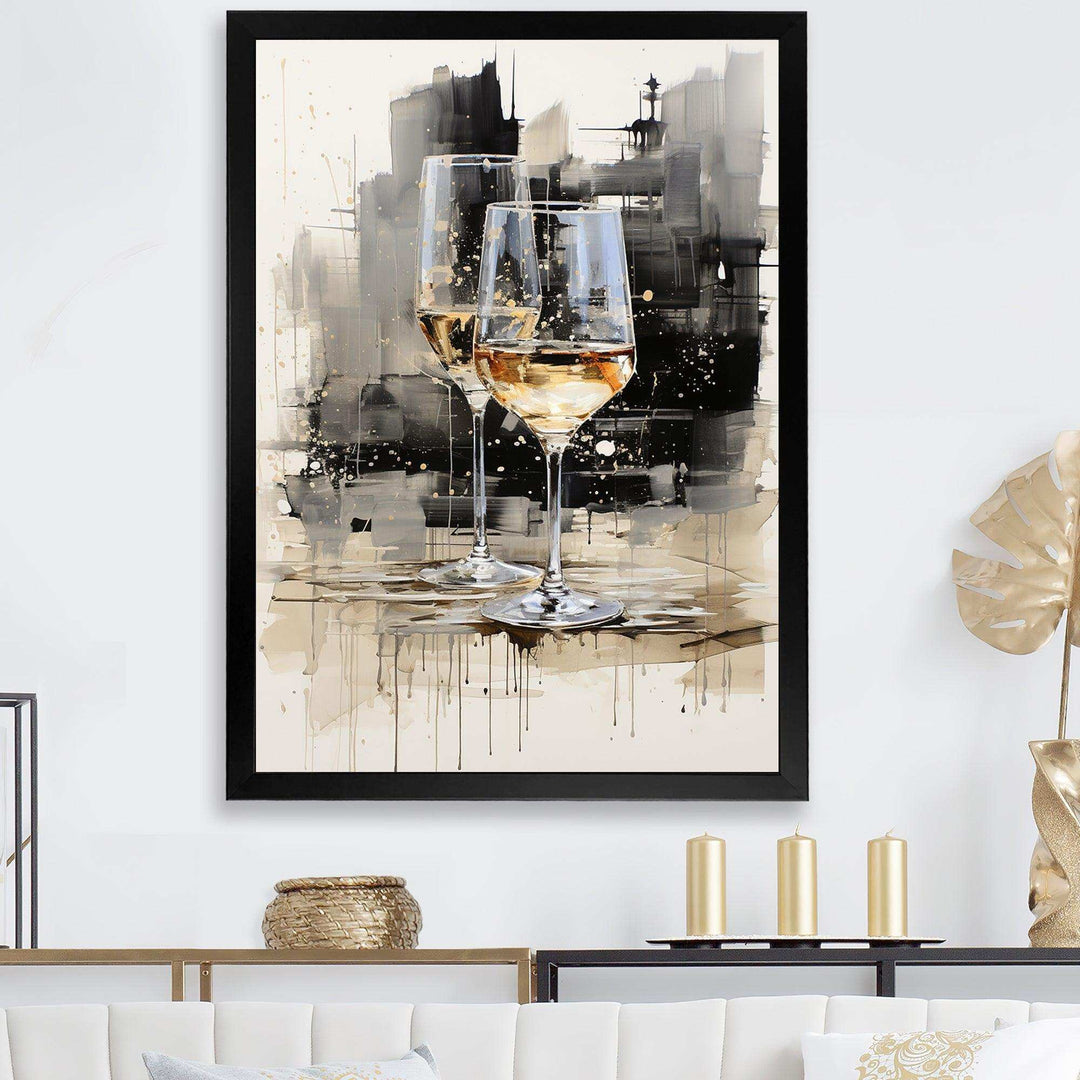Black and white Champagne glass Essence II - Food &amp; Beverage Canvas Wall Art