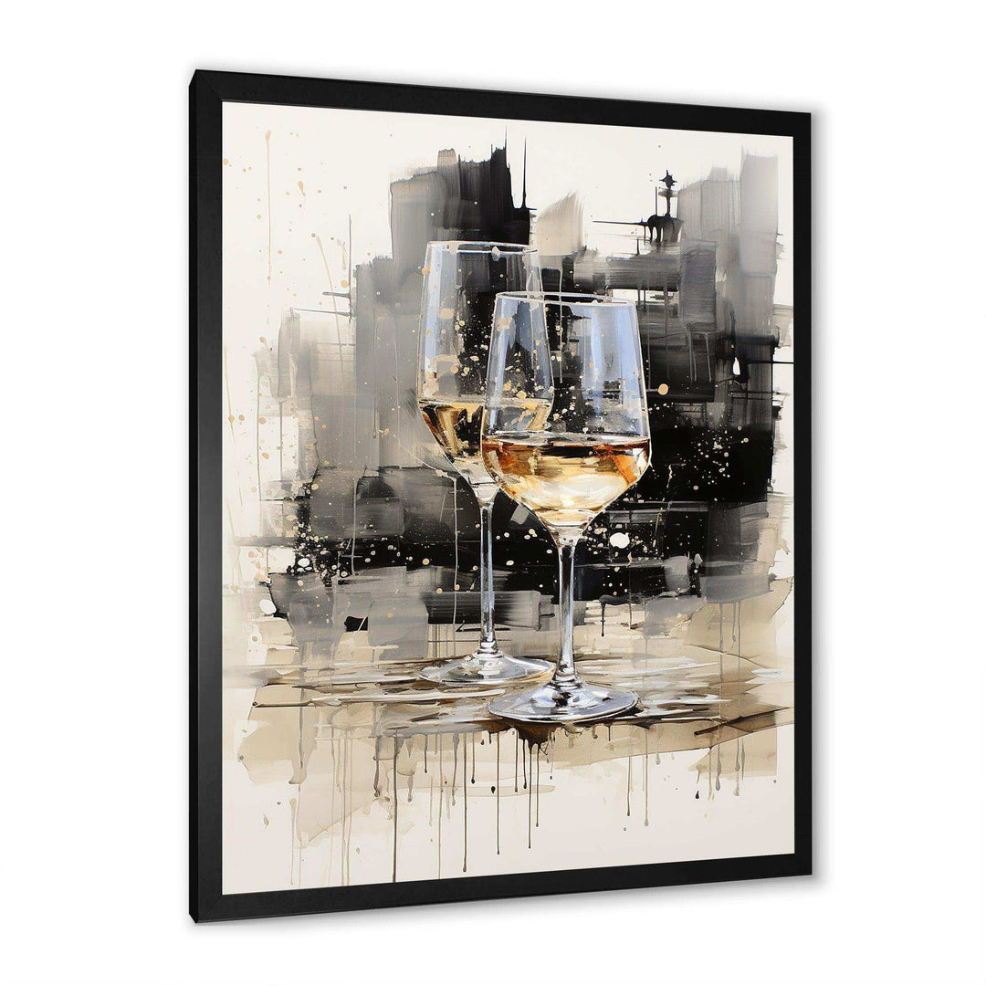Black and white Champagne glass Essence II - Food &amp; Beverage Canvas Wall Art