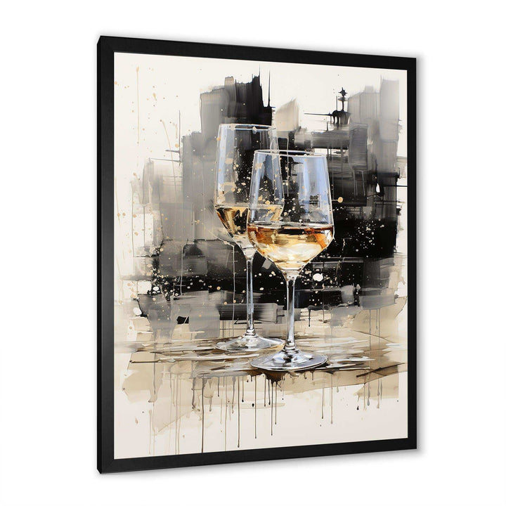 Black and white Champagne glass Essence II - Food &amp; Beverage Canvas Wall Art