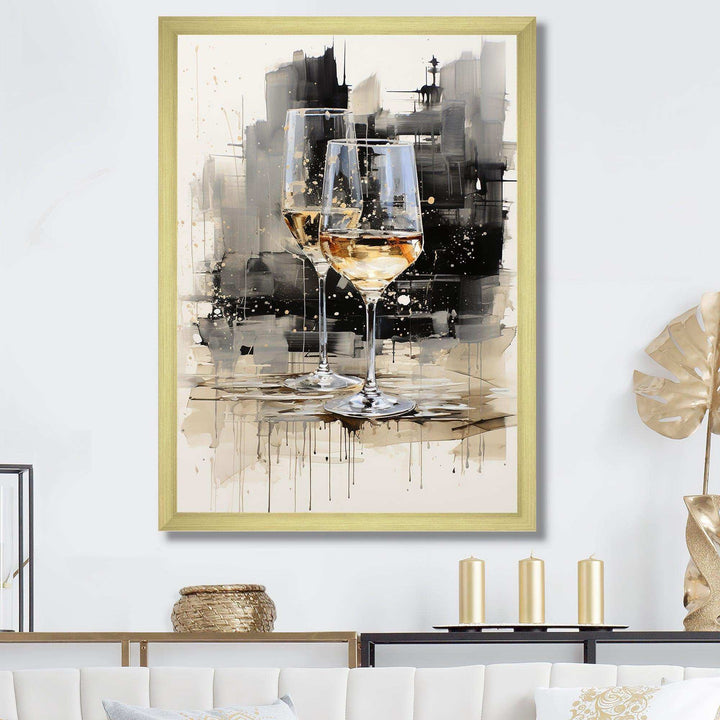 Black and white Champagne glass Essence II - Food &amp; Beverage Canvas Wall Art