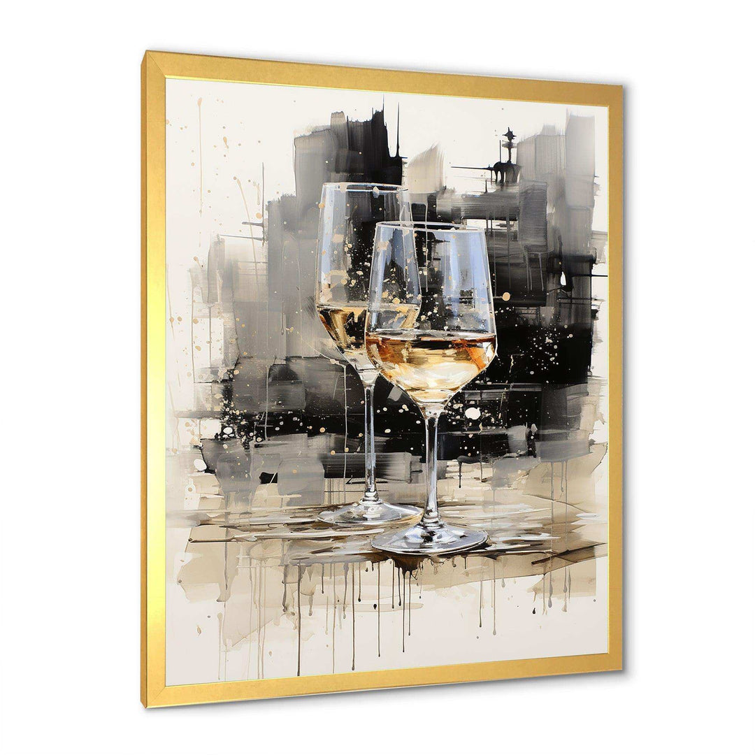 Black and white Champagne glass Essence II - Food &amp; Beverage Canvas Wall Art