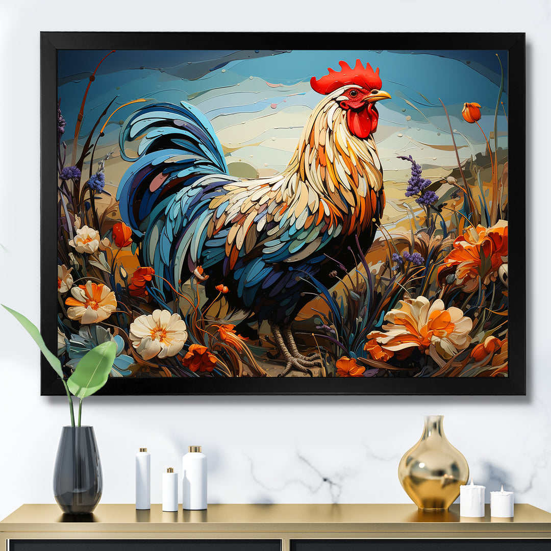 Rooster floral farm meadow - Rooster Wall Decor