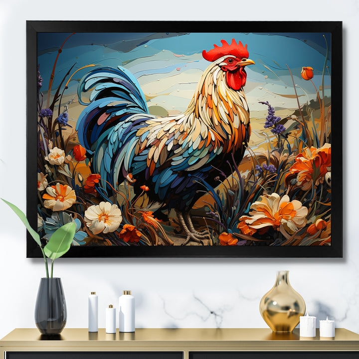 Rooster floral farm meadow - Rooster Wall Decor