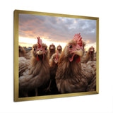 Red Chicken family at sunset - Chicken Wall Art Prints