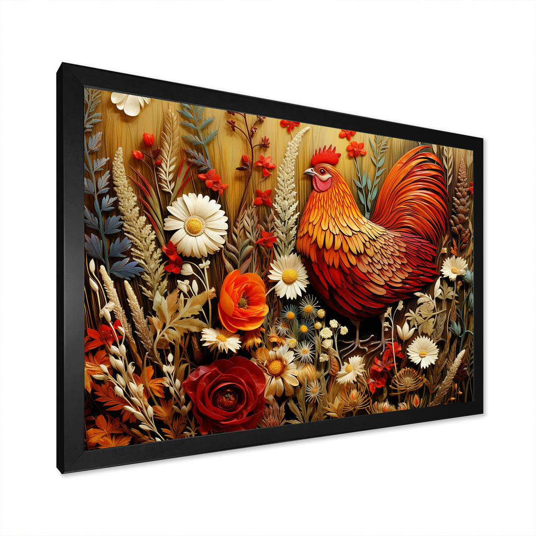 Country Quill floral Rooster - Red Chicken Wall Art