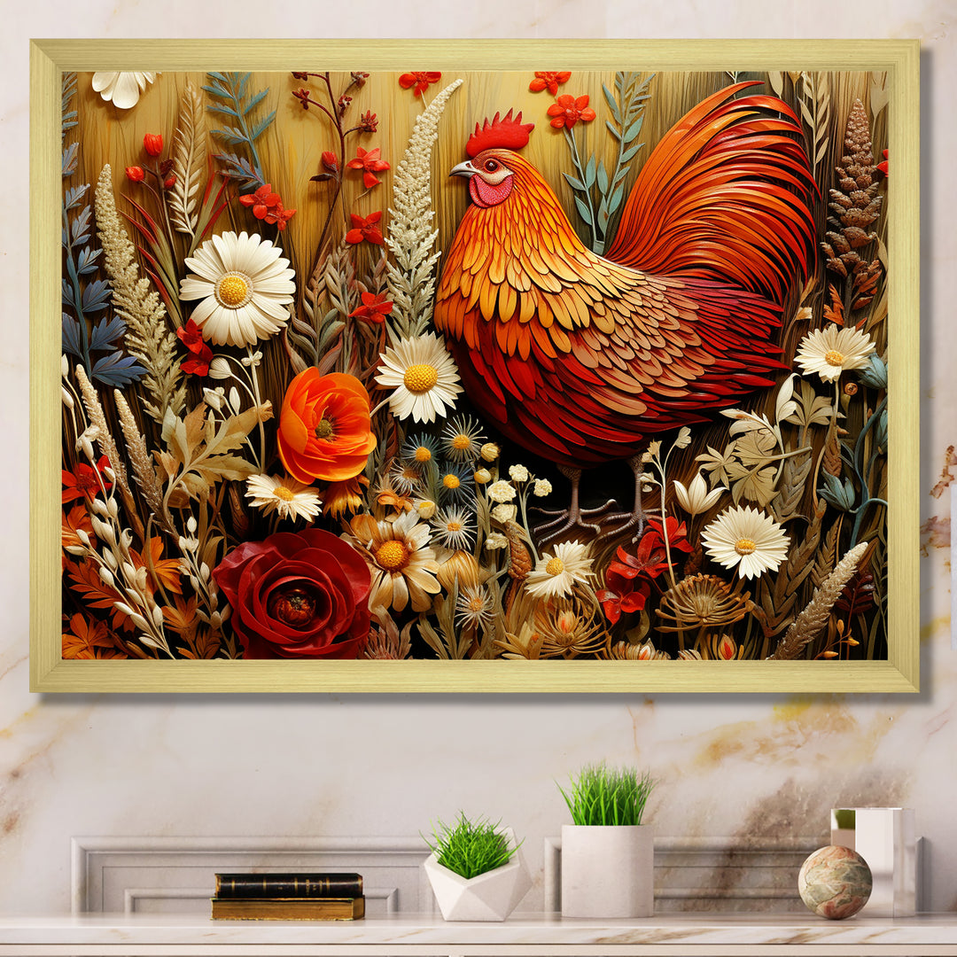 Country Quill floral Rooster - Red Chicken Wall Art