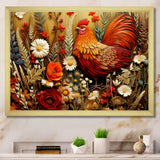 Country Quill floral Rooster - Red Chicken Wall Art