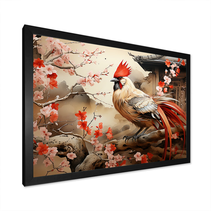 Japan beige and red Rooster - Rooster Living Room Wall Art