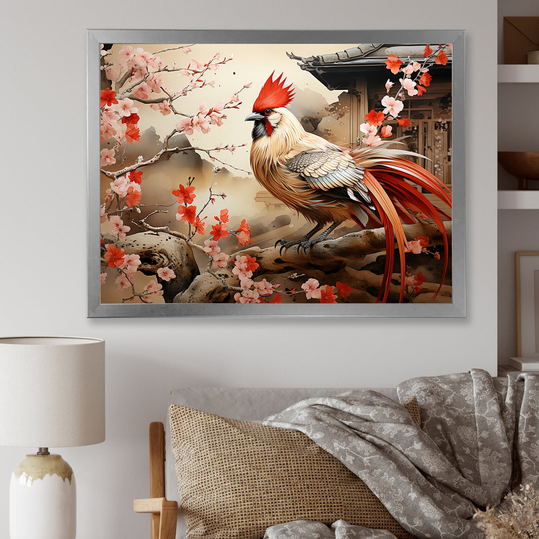 Japan beige and red Rooster - Rooster Living Room Wall Art
