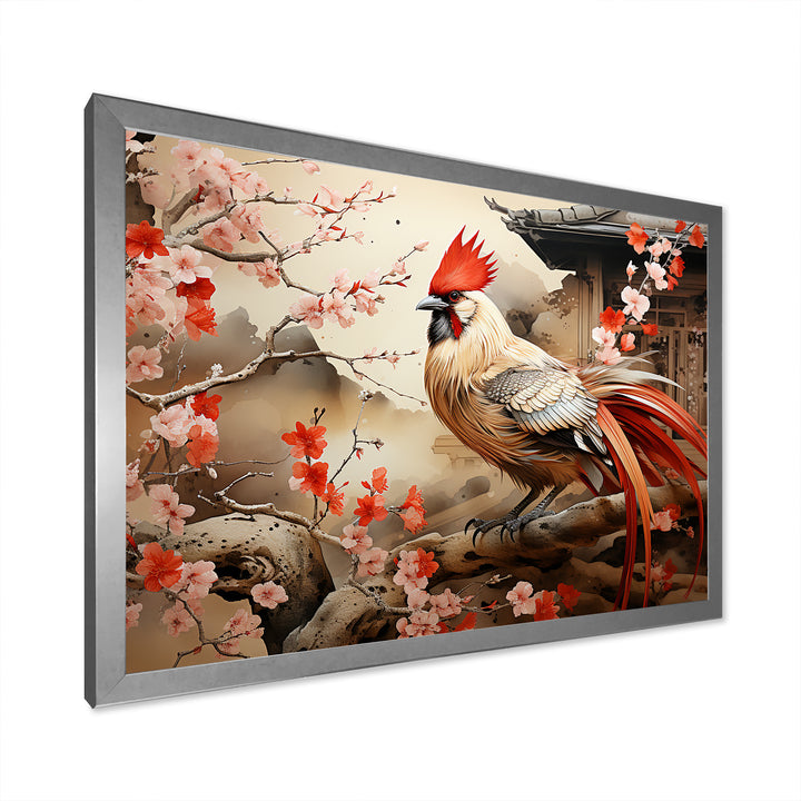 Japan beige and red Rooster - Rooster Living Room Wall Art