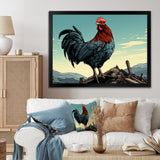 Rooster in the Farm Sunrise - Red Chicken Wall Art