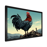 Rooster in the Farm Sunrise - Red Chicken Wall Art