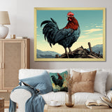 Rooster in the Farm Sunrise - Red Chicken Wall Art