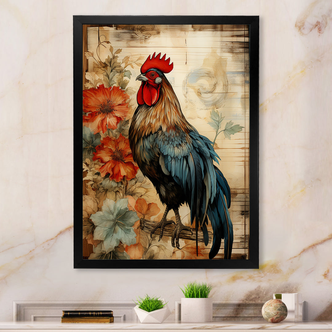 Vintage rooster Pastoral Peck - Red Chicken Wall Art