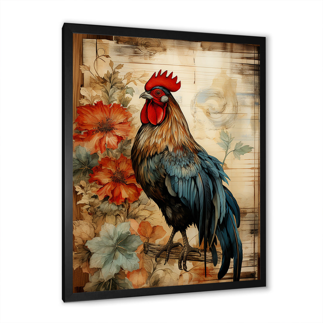 Vintage rooster Pastoral Peck - Red Chicken Wall Art