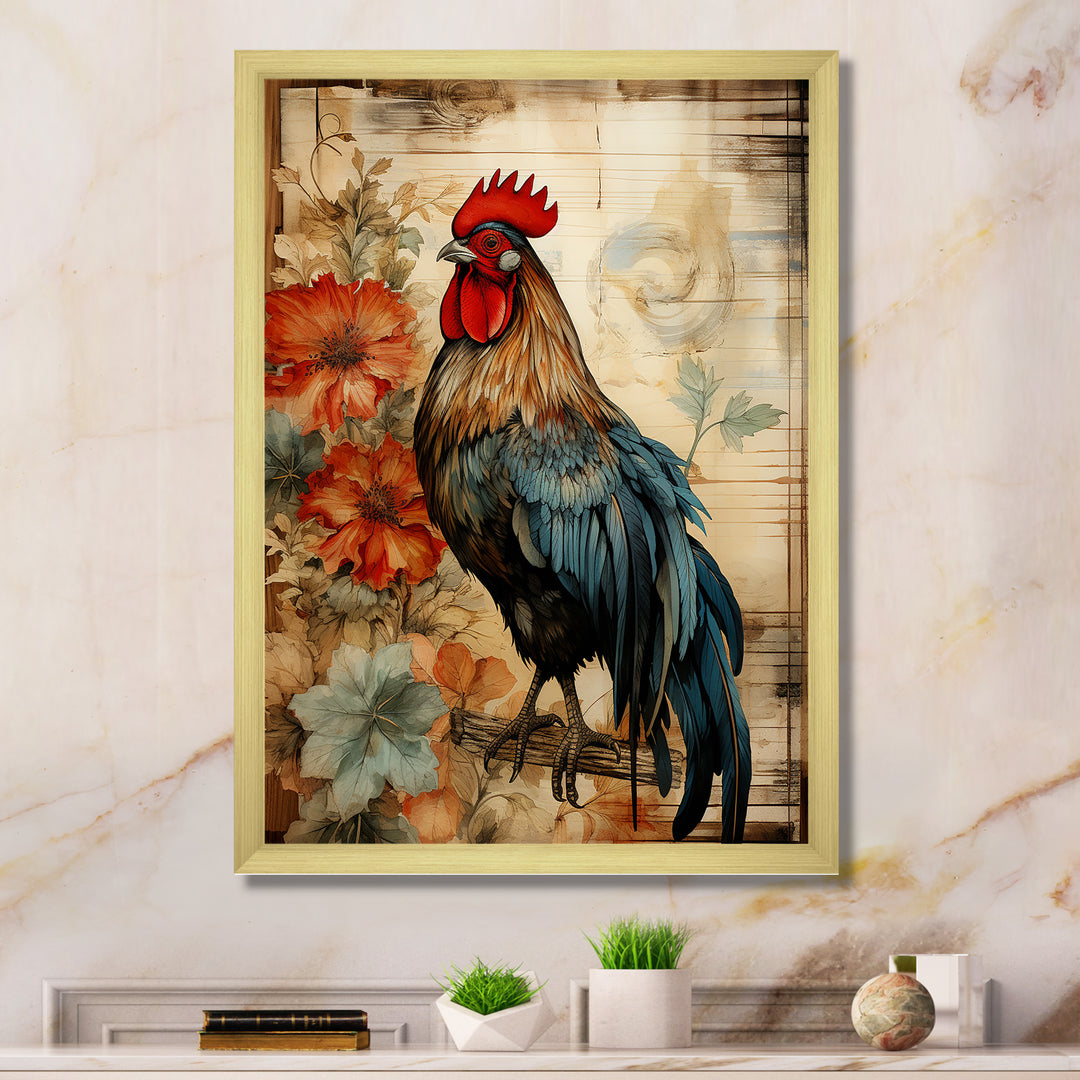 Vintage rooster Pastoral Peck - Red Chicken Wall Art