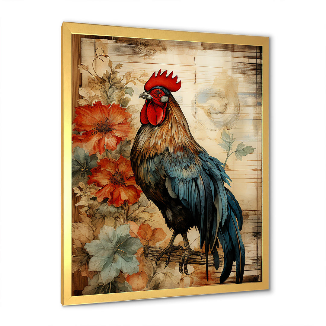 Vintage rooster Pastoral Peck - Red Chicken Wall Art