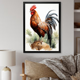 Red Pointillist Plumage Study rooster - Chicken Framed Canvas Art