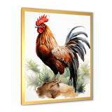 Red Pointillist Plumage Study rooster - Chicken Framed Canvas Art