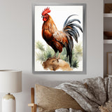 Red Pointillist Plumage Study rooster - Chicken Framed Canvas Art
