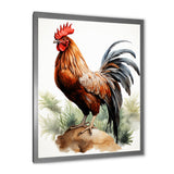 Red Pointillist Plumage Study rooster - Chicken Framed Canvas Art